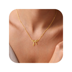 Turandoss 18K Gold Bow Necklace for Women Girls - Dainty Chain Pendant Necklaces, Gold Jewelry for Women, Birthday Christmas Gifts for Girls, 16+2.5In