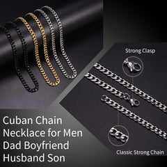 Turandoss Silver Black Cuban Link Chain Necklace for Men Boys, Stainless Steel Chains Necklaces for Him, Birthday Valentine's Day Gift from Mom, 20In