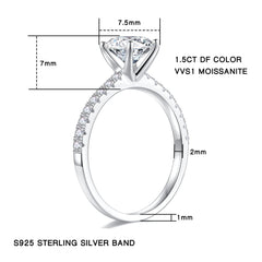 Turandoss 1.5CT Moissanite Engagement Rings for Women S925 Sterling Silver Four Prongs Classic Moissanite Engagement Rings for Women