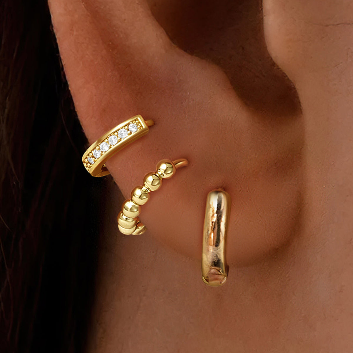 Turandoss 3Pairs Hoop Huggie Earrings for Women Girls, 18K Gold CZ Cartilage Clip on Earring Hypoallergenic, Birthday Valentine's Day Gifts for Wife