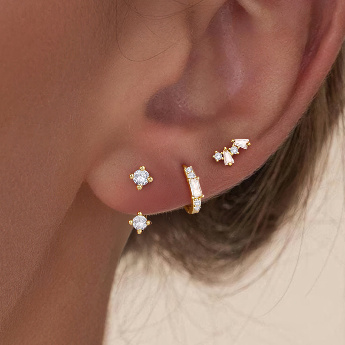 Turandoss 18K Gold Flat Back Stud Earrings for Women Girls, CZ Hoop Huggie Cartilage Clip on Dangle Earring, Birthday Valentine's Day Gifts for Wife