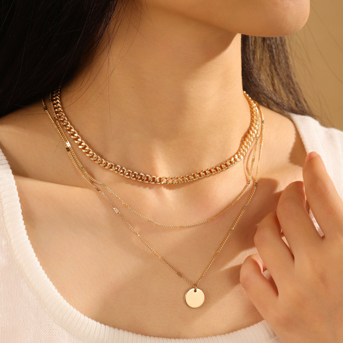 Turandoss 18K Gold Layered Necklaces for Women - Disc Pendant Necklace with Cuban Chain, Gold Jewelry for Women, Christmas Gifts, 14+2/18+2/20+2In
