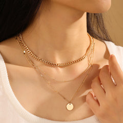 Turandoss 18K Gold Layered Necklaces for Women - Disc Pendant Necklace with Cuban Chain, Gold Jewelry for Women, Christmas Gifts, 14+2/18+2/20+2In