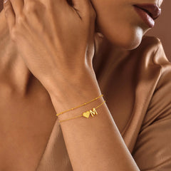 Turandoss 18K Gold Initial Bracelets for Women Girls - Dainty Layered Heart Charm Bracelet, Link Letter Bracelet, Christmas Gifts for Women Girls