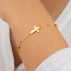 Turandoss 18K Gold Cross Bracelet for Women Girls - Dainty Gold Plated Cross Charm Bracelets, Link Chain Bracelet, Christmas Gifts for Girls