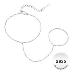 Turandoss S925 Sterling Silver Hand Chain Bracelet for Women - Dainty Silver Link Chain Bracelet, Finger Rings Bracelets, Christmas Gifts, 6+2Inches
