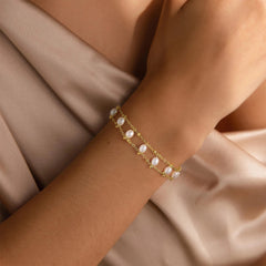 Turandoss 18K Gold Beaded Bracelets for Women Girls, Pearl Bead Bracelet for Kids, Link Chain Bridesmaid Bracelet, Christmas Gifts for Women Girls