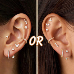 Turandoss 7Pairs Flat Back Stud Earrings for Women Girls, CZ Hoop Huggie Cartilage Clip on Earring, Birthday Gift, Valentine's Day Gifts for Wife Mom
