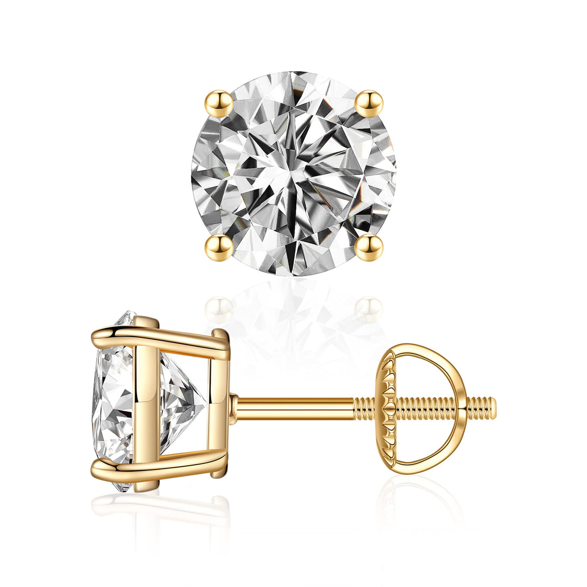 Turandoss 0.2-4ct Moissanite Screw Back Earrings, Round D Color VVS1 Clarity Conflict Free Lab Created Moissanite Stud Earrings 14K White Yellow Rose Gold Vermeil for Women & Men Gift