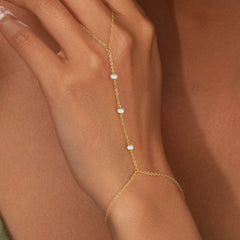 Turandoss 18K Gold Hand Chain Bracelet for Women - Dainty Cubic Zircon Finger Rings Bracelets Adjustable, Gold Chain Bracelet, Christmas Gifts, 6+2In