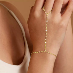 Turandoss 18K Gold Hand Chain Bracelet for Women - Dainty Gold Hand Chains, Small Coins Finger Rings Bracelets Adjustable, Christmas Gifts, 6+2In