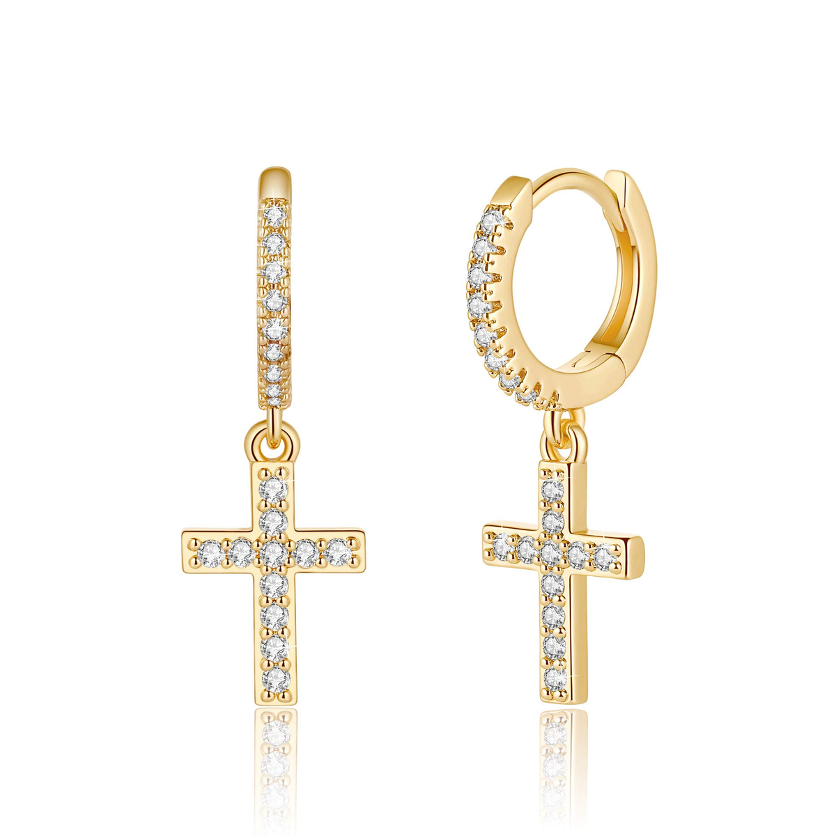 Turandoss 18K Gold Flat Back Stud Earrings for Women Girls, CZ Hoop Huggie Cartilage Clip on Dangle Earring, Birthday Valentine's Day Gifts for Wife