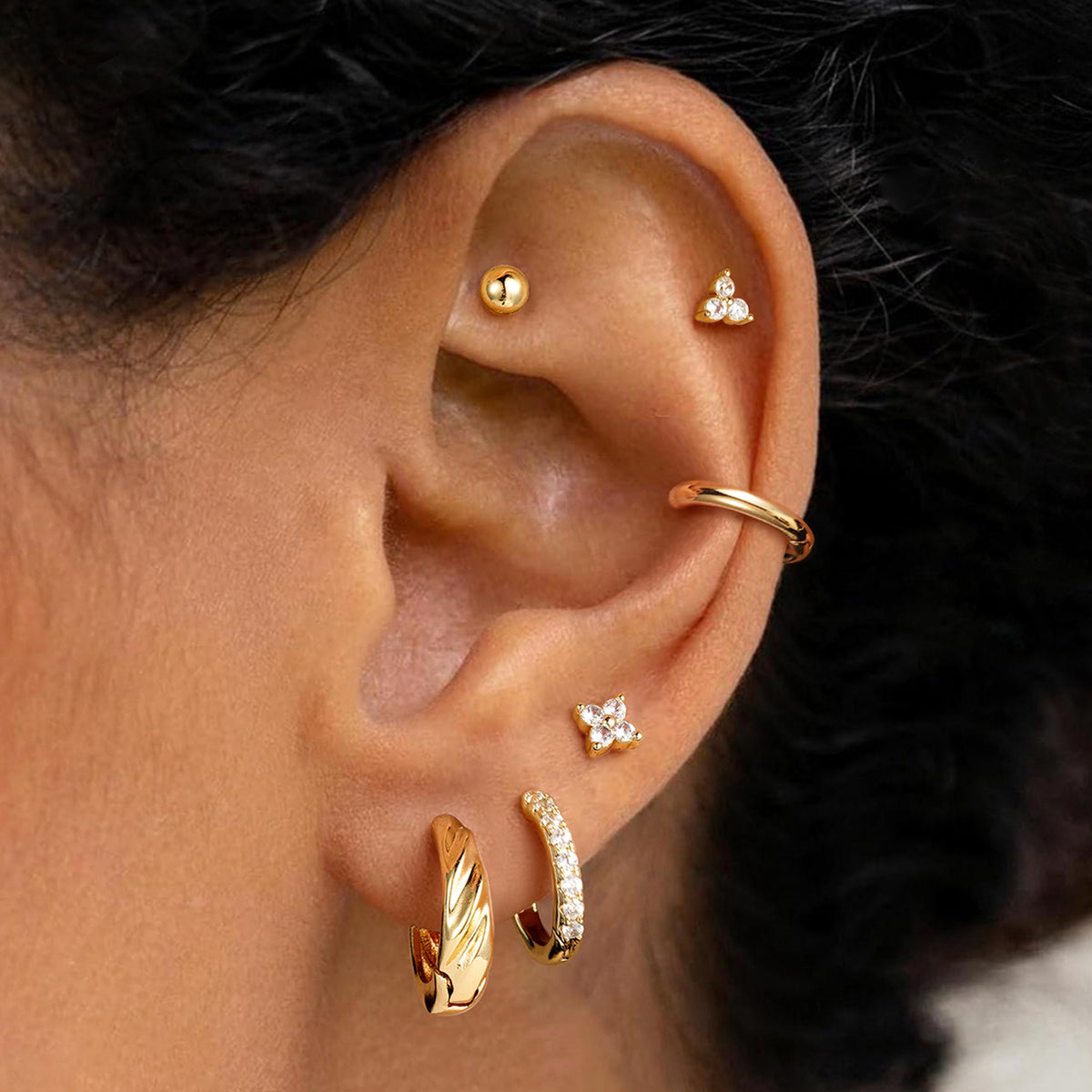 Turandoss 6Pairs Flat Back Stud Earrings for Women Girls, CZ Hoop Huggie Cartilage Clip on Earring, Birthday Gift, Valentine's Day Gifts for Wife Mom
