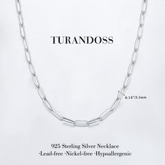 Turandoss Silver Chain Necklace for Women Men - 3.3mm Silver Paperclip Chain for Women Men Hypoallergenic, Jewelry Gifts for Her Him, 16, 18 inches