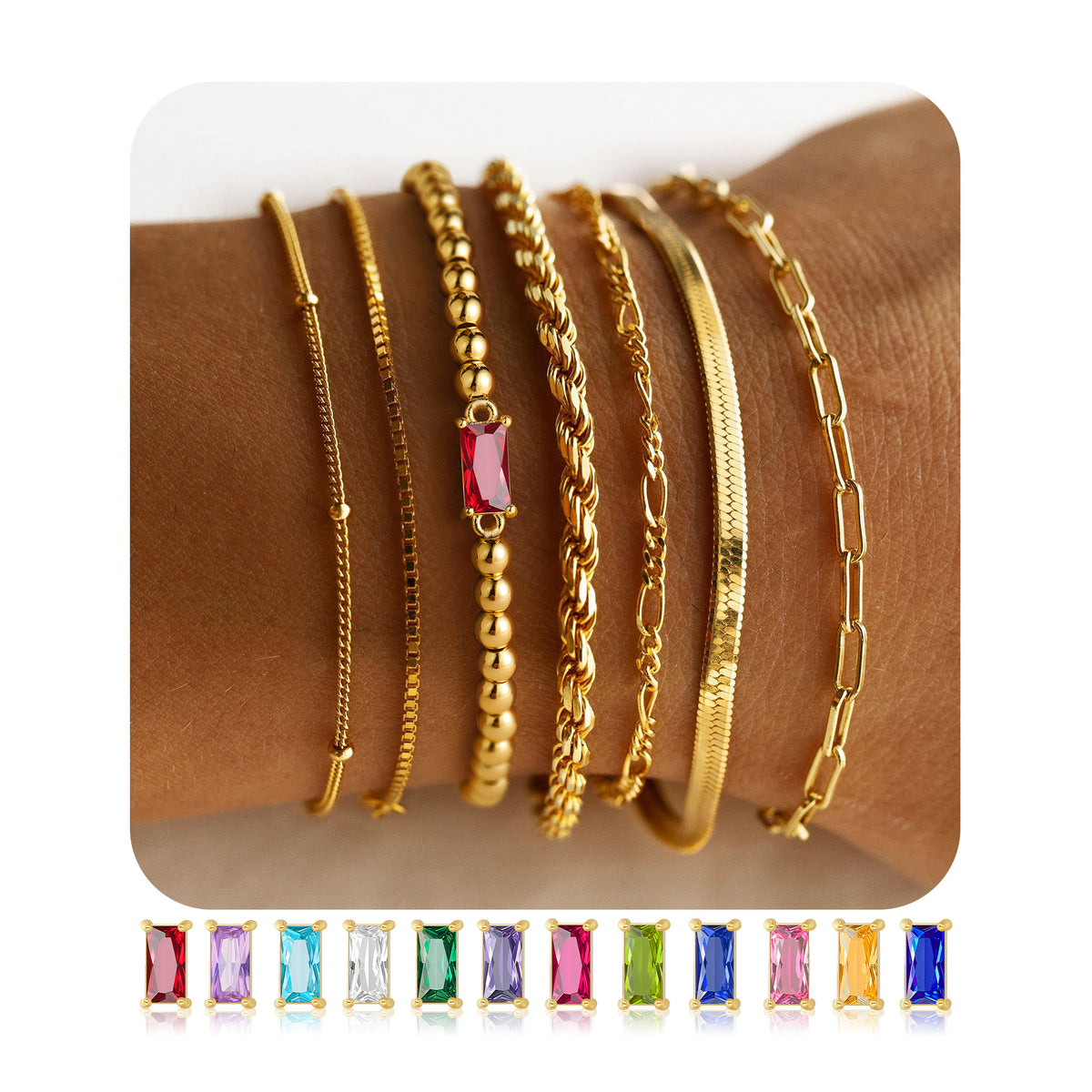 Turandoss Gold Plated Chain Bracelets for Women Girls, Snake, Twisted, Bead, Link Stacked Chains, Graduation Gifts for Women, Girls, 2026, 6+2In