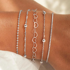 Turandoss Silver Stack Bracelets for Women, Dainty Stainless steel Layered Chain Link Bracelet Set, Birthday Gift, Valentine's Day Gifts for Women