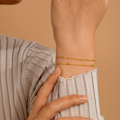 Turandoss 2PCS Dainty Layered Chain Bracelets for Women Girls, 18K Gold Cute Stack Satellite Beaded Bracelet Hypoallergenic, Jewelry Gifts for Women