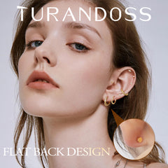 Turandoss 8Pairs Flat Back Stud Earrings Set for Women Girls, Cubic Zircon Hoop Huggie Cartilage Earring, Birthday Valentine's Day Gifts for Wife Mom