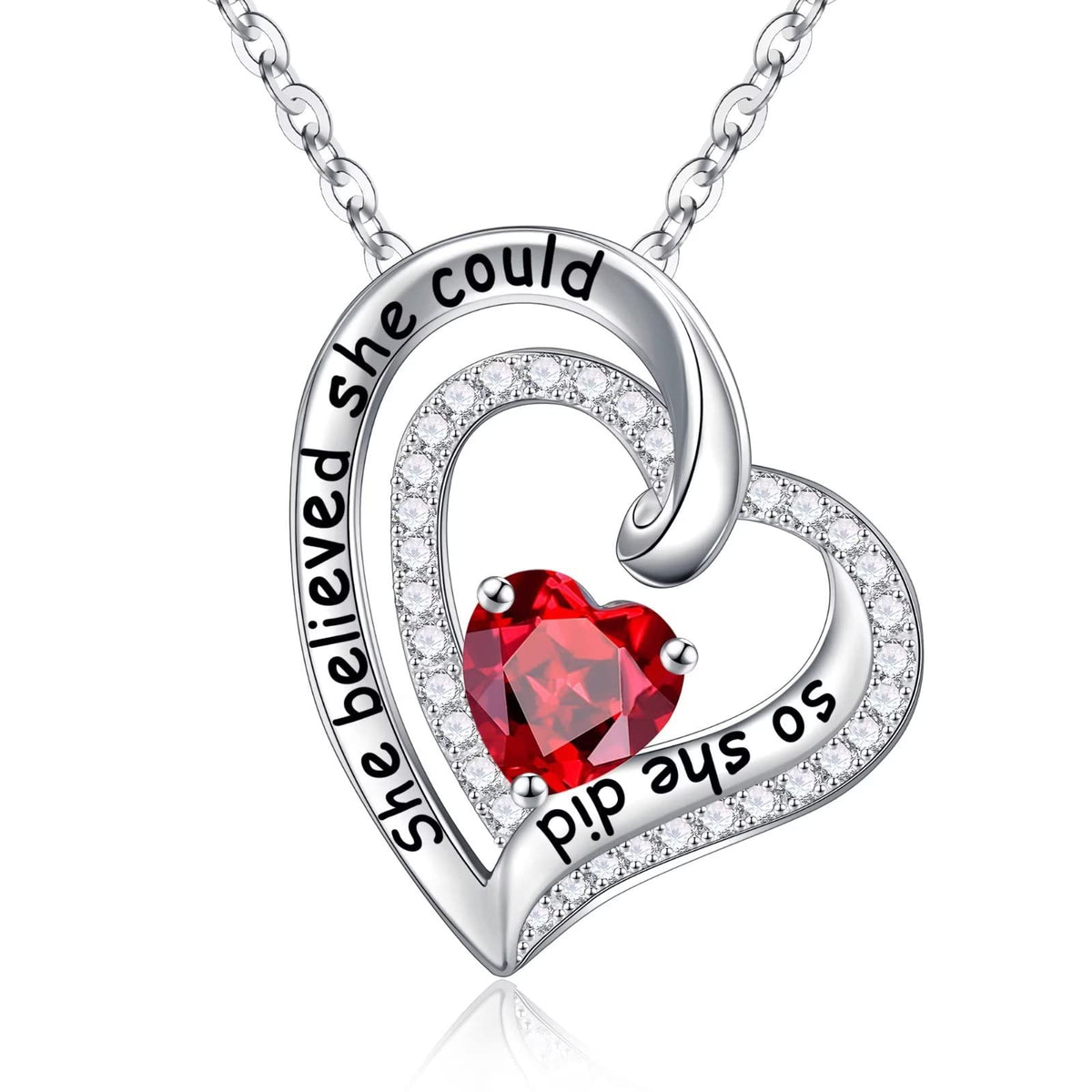 Turandoss Love Heart Pendant Necklace for Women 925 Sterling Silver Birthstone Necklace Jewelry Graduation Teacher Birthday Gifts for Women Mom Wife