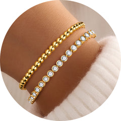 Turandoss 18K Gold Beaded Bracelets for Women Girls, Dainty Personalized Tennis Zirconia Bracelet, Birthday Gifts, Valentine's Day Gift for Women Mom