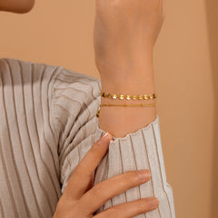 Turandoss 2PCS Dainty Layered Bracelets for Women Girls, 18K Gold Plated Cute Stack Coin Chain Link Bracelet Hypoallergenic, Jewelry Gifts for Women
