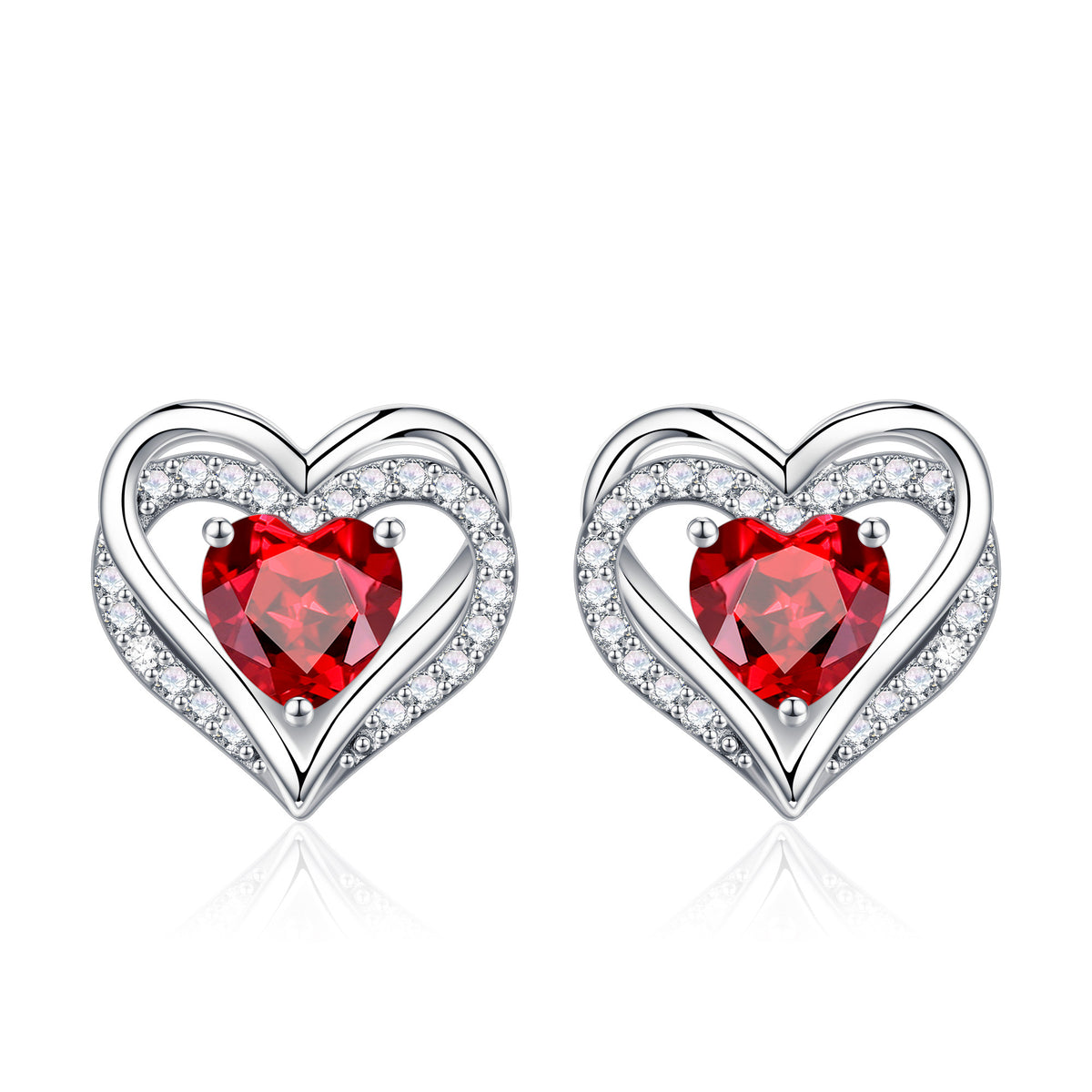 Turandoss S925 Sterling Silver Stud Earrings for Women, Month Birthstone Heart Cartilage Earring, Birthday Valentine's Day Gifts for Women Wife Mom