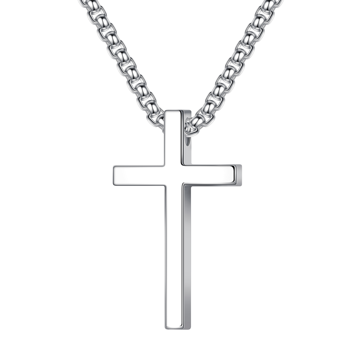 Turandoss Silver Cross Necklace for Men Boys, Stainless Steel Cross Pendant Mens Necklace, Birthday Gift for Him, Valentine's Day Gifts from Wife