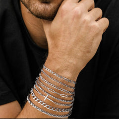 Turandoss 8PCS Silver Cross Cuban Chains Bracelets for Men Boys - Stainless Steel Figaro Paperclip Link Bracelet Stackable, Jewelry Gifts for Men