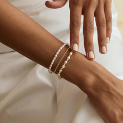 Turandoss 18K Gold Beaded Bracelets for Women Girls, Pearl Bead Bracelet for Kids, Link Chain Bridesmaid Bracelet, Christmas Gifts for Women Girls