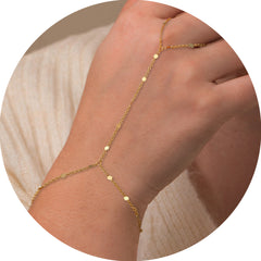 Turandoss 18K Gold Hand Chain Bracelet for Women - Dainty Gold Hand Chains, Small Coins Finger Rings Bracelets Adjustable, Christmas Gifts, 6+2In