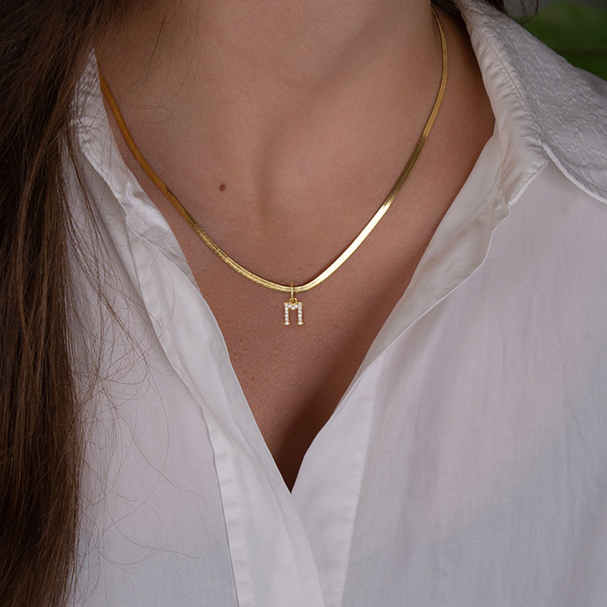 Snake Necklace Tiny Diamond Letter Initial Pendant Necklace