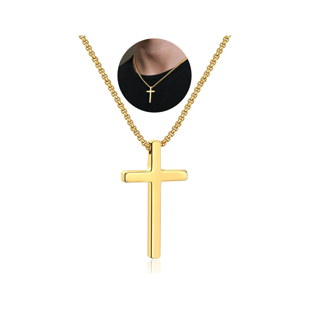 Turandoss Cross Necklace for Men Boys - Fathers Day Gifts, Stainless Steel Pendant Chain Necklaces, Mens 16-30 Inches Chain Gold Silver Black Cross Necklace Jewelry Gifts