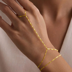 Turandoss 2PCS Gold Hand Chain Bracelet for Women - Dainty 18K Gold Layered Link Chains, Finger Ring Hand bracelets Stack, Christmas Gifts, 6+2In