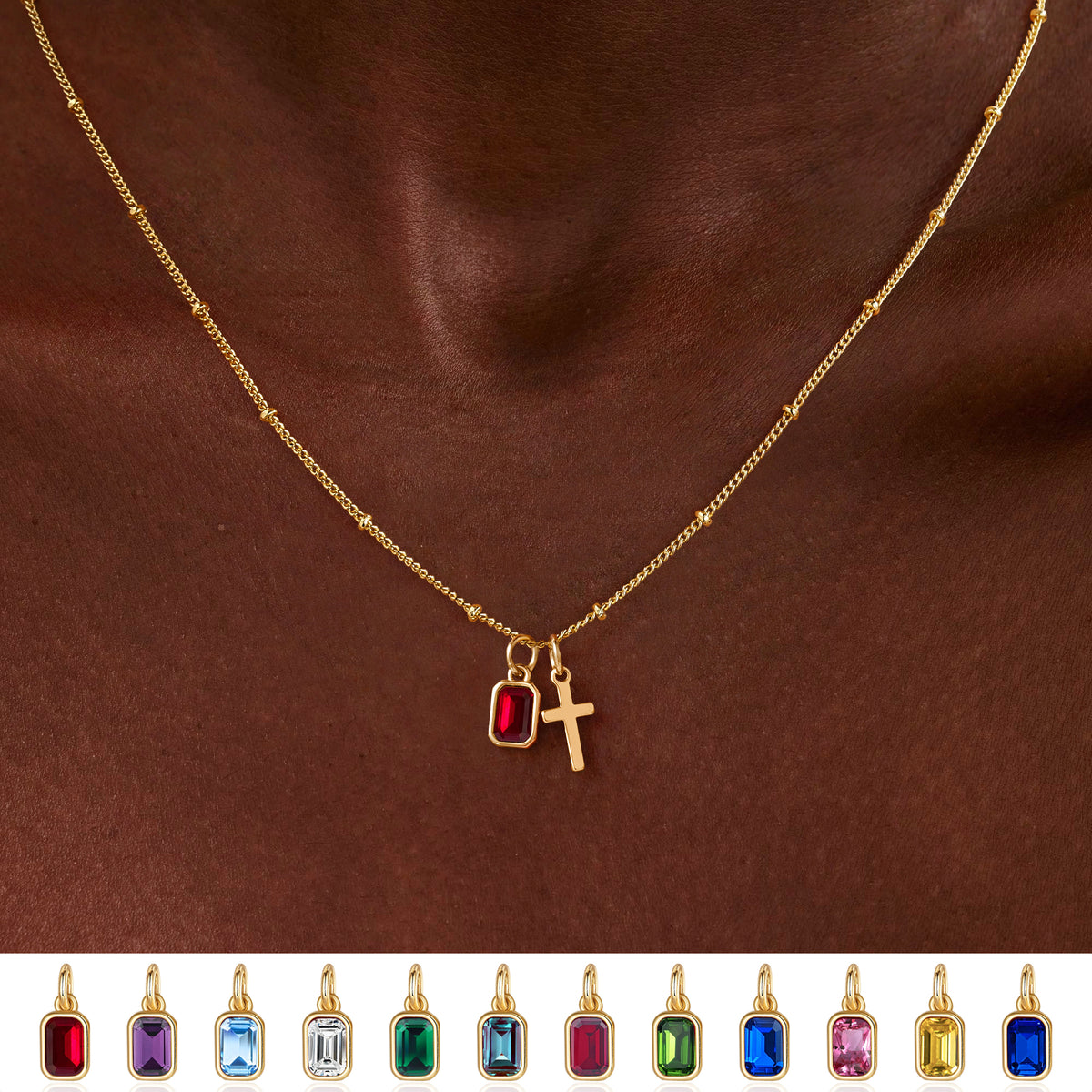 Turandoss Graduation Jewelry, 14K Gold Plated Cross Birthstone Necklace for Teen Girls
