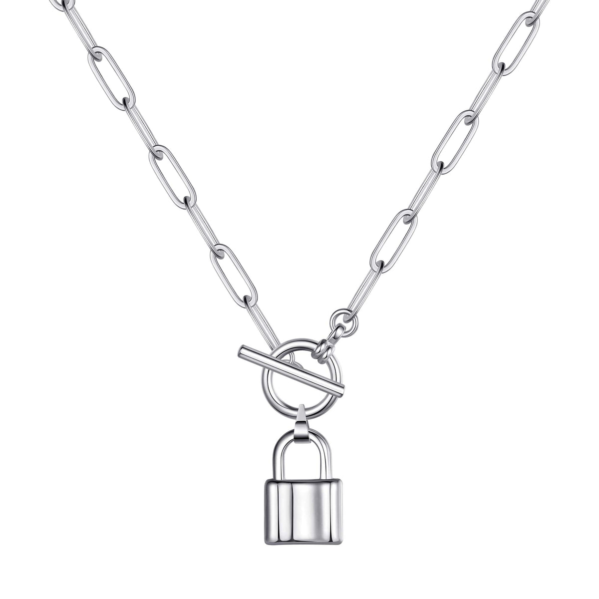 Silver Lock Link Choker Necklace
