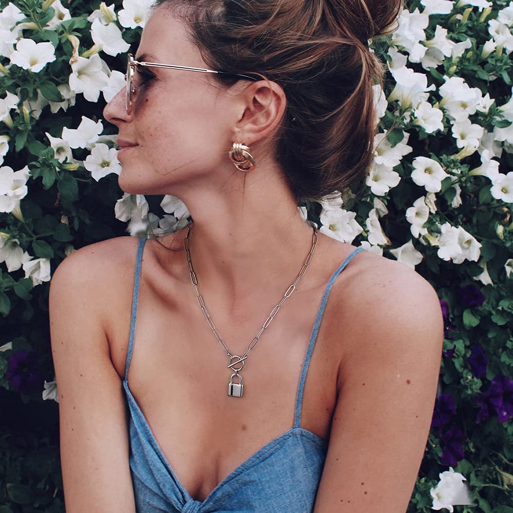 Silver Lock Link Choker Necklace