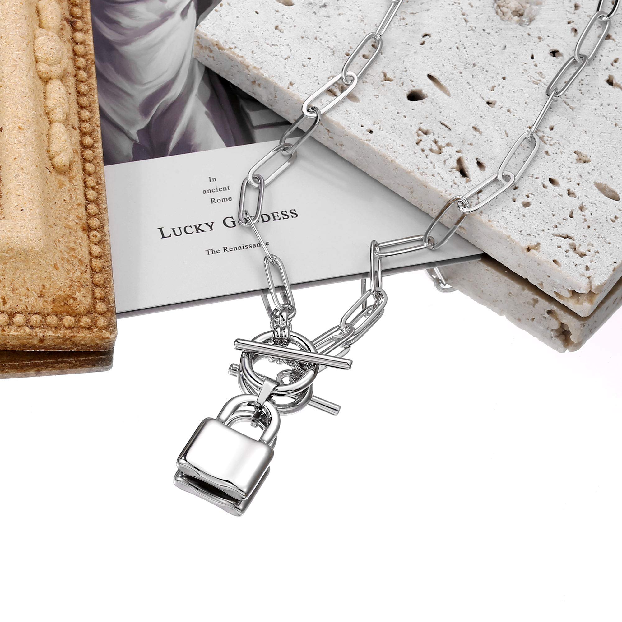 Silver Lock Link Choker Necklace
