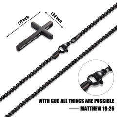 Turandoss 2 PCS Black Silver Cross Necklace for Men Boys, Stainless Steel Inspirational Text Pendant Necklaces, Birthday Gifts for Boy, Men's Fashion