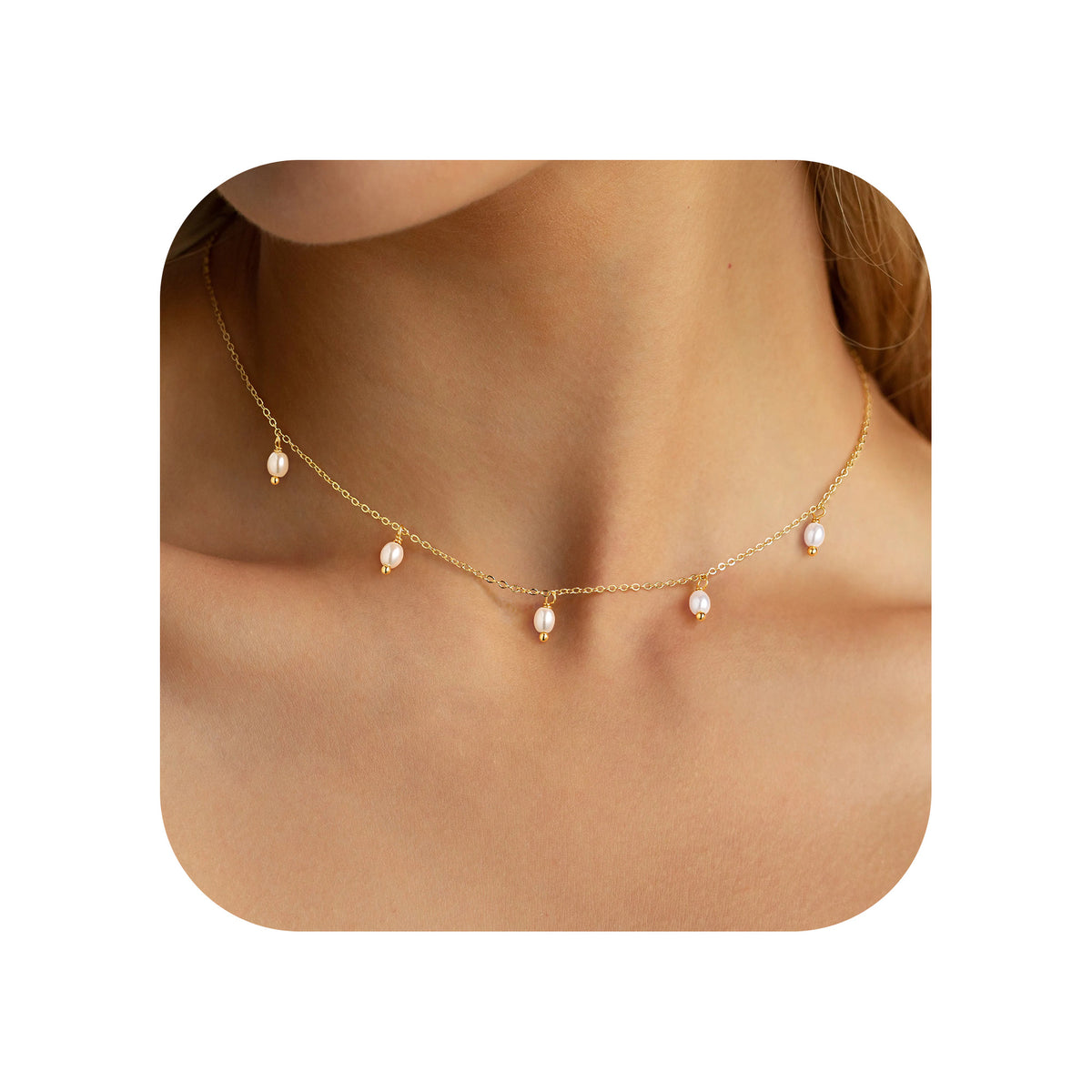 Turandoss Gold Pearl Necklaces for Women - Dainty 18k Gold Pearl Choker Pearl Necklace, Prom Jewelry Gifts, Bridal Bridesmaid Wedding Gifts, 15+2.5In