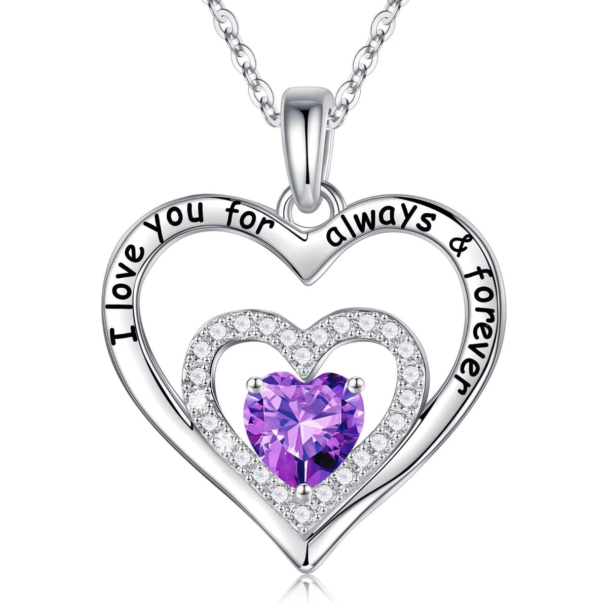 Turandoss Forever Love Heart Necklaces Gifts for Women 925 Sterling Silver Birthstone Jewelry Anniversary Mothers Day Birthday Valentines Day Gifts for Her Women