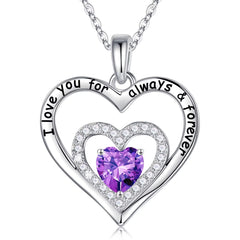 Turandoss Forever Love Heart Necklaces Gifts for Women 925 Sterling Silver Birthstone Necklace for Women Anniversary Graduation Gifts for Her