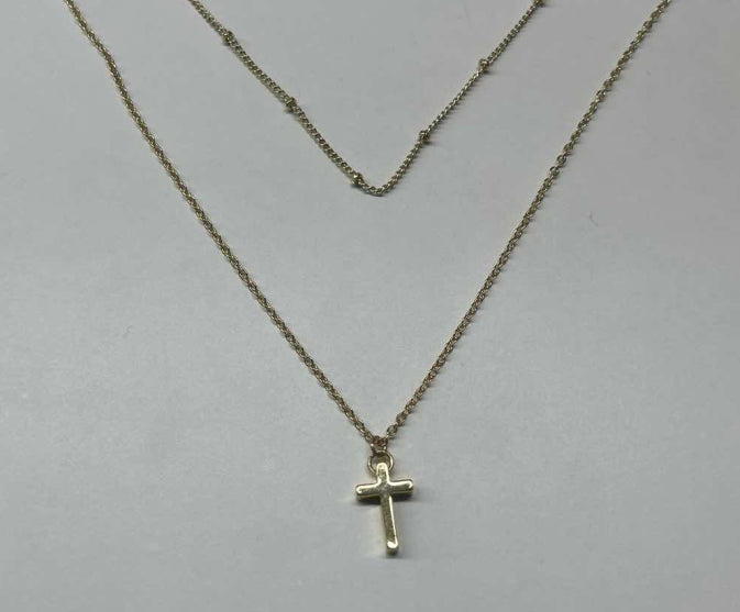Turandoss Gold Layered Cross Necklace for Women Girls - Dainty Stack Chain Choker Necklace, Gold Jewelry for Women, Birthday Gifts, 15+2.5/17+2.5In