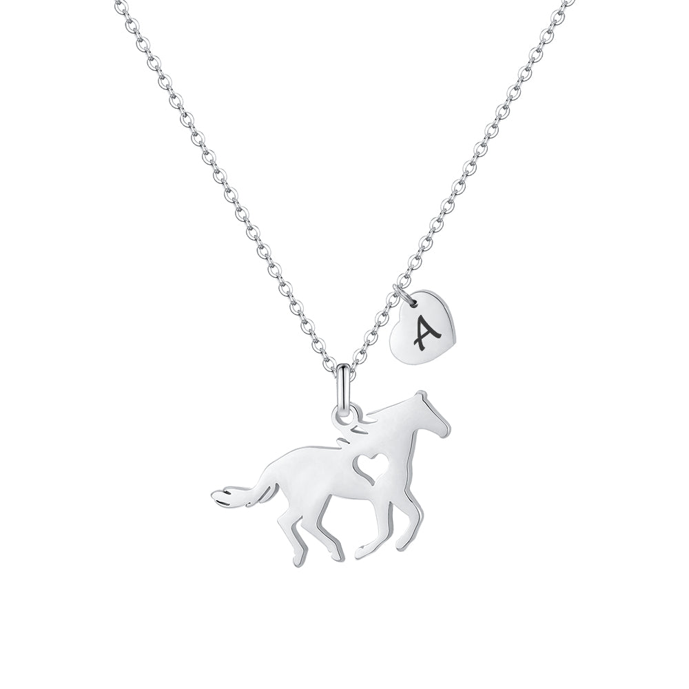 Turandoss Graduation Gift, Stainless Steel Heart Initial Horse Pendant Necklace, A-Z Letter Jewelry for Her