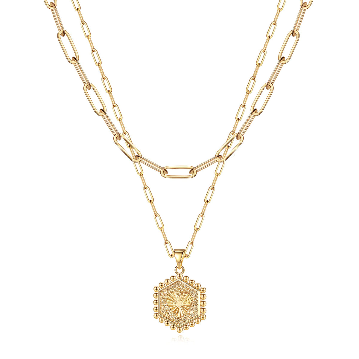 2PCS A Papercilp Chain&Hexagon Dainty Layered Choker Necklace