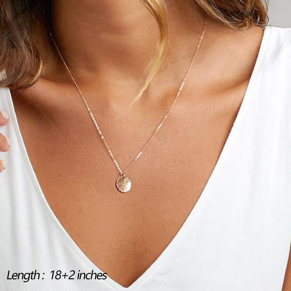 2PCS Blue Turquoise&Hammered Disc Dainty Layered Choker Necklace