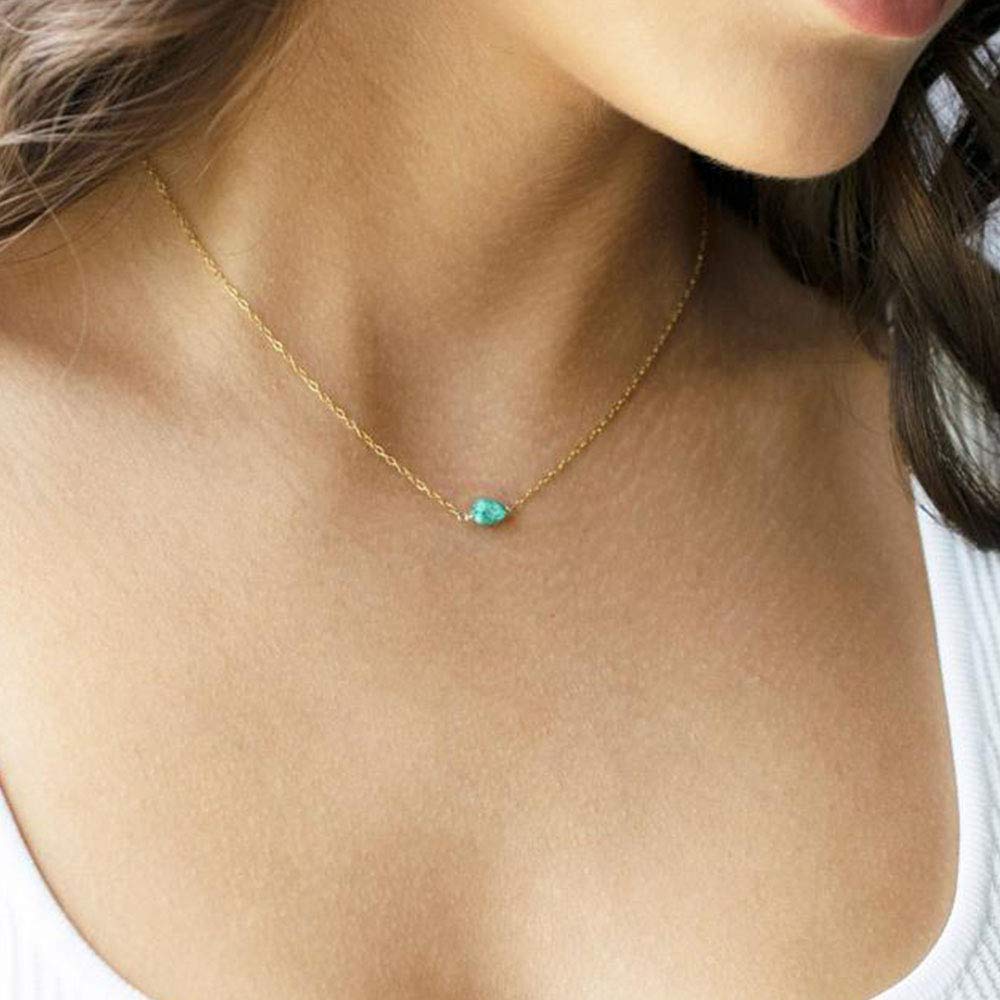 2PCS Blue Turquoise&Hammered Disc Dainty Layered Choker Necklace
