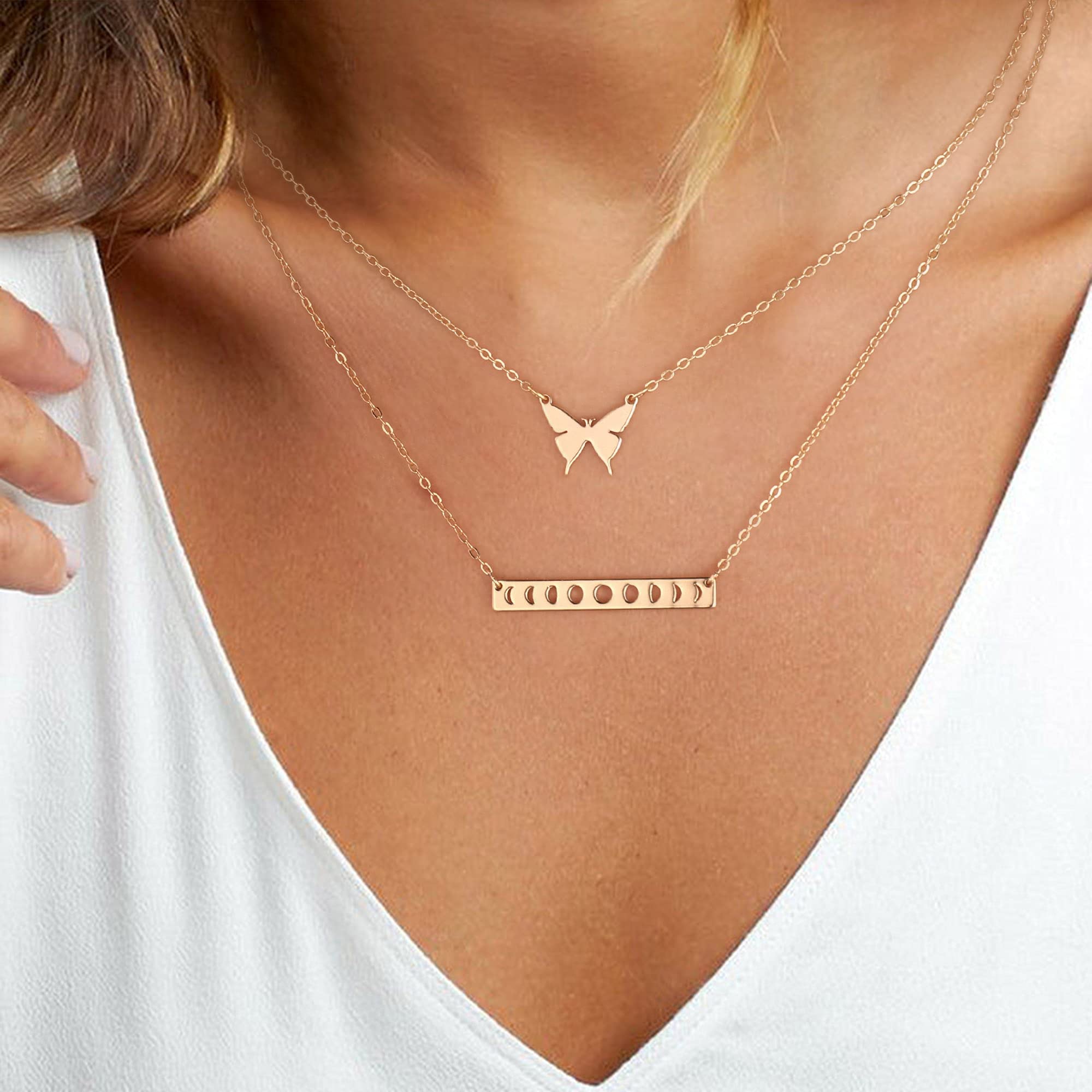 2PCS - Butterfly&Bar Layered Necklaces for Women