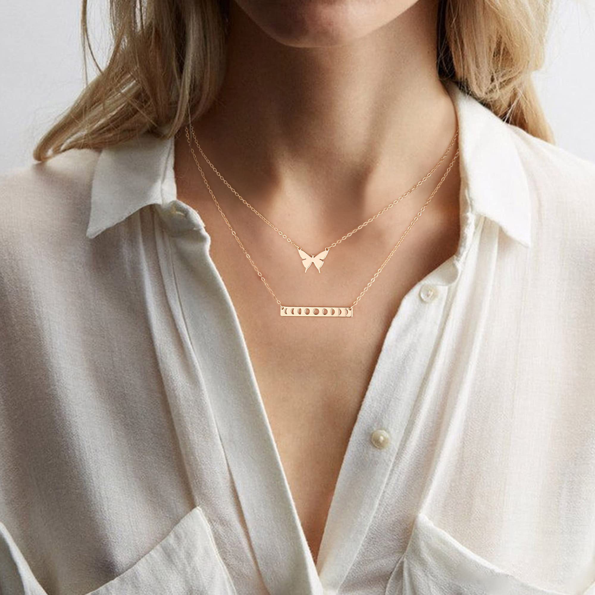 2PCS - Butterfly&Bar Layered Necklaces for Women
