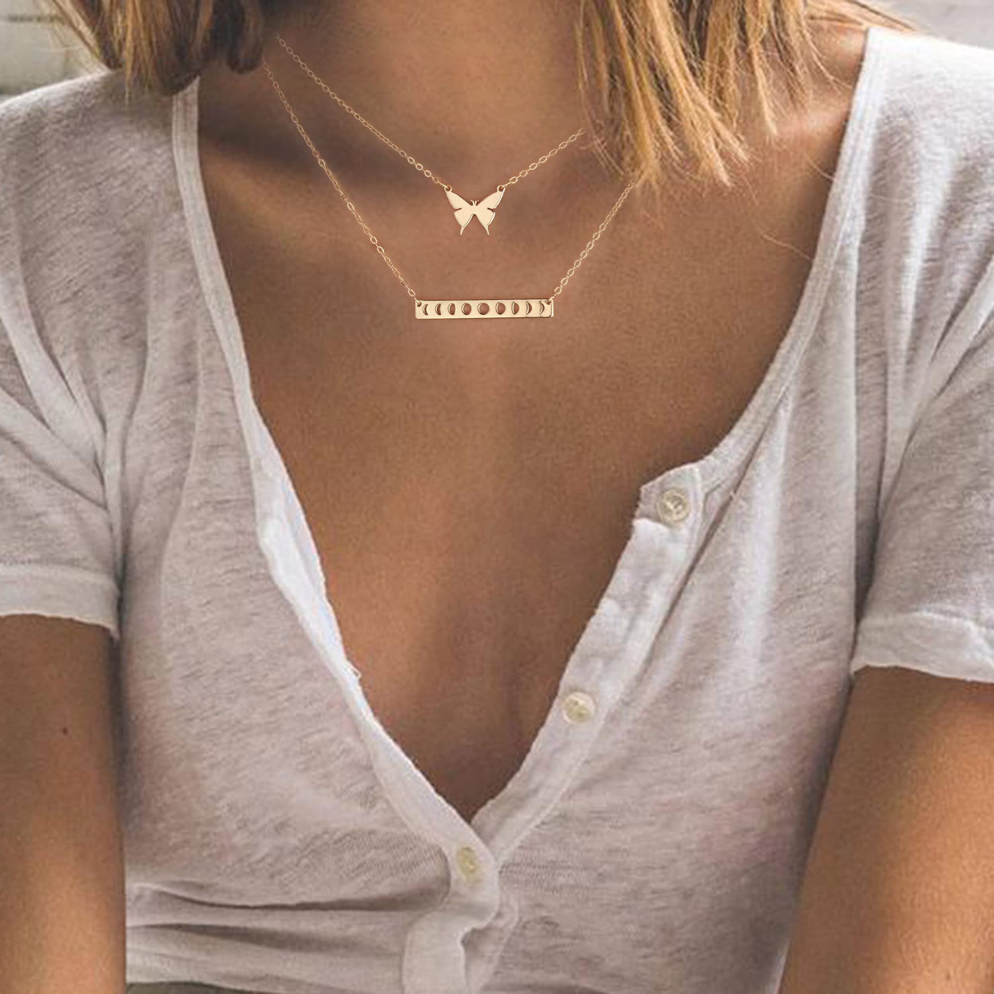 2PCS - Butterfly&Bar Layered Necklaces for Women