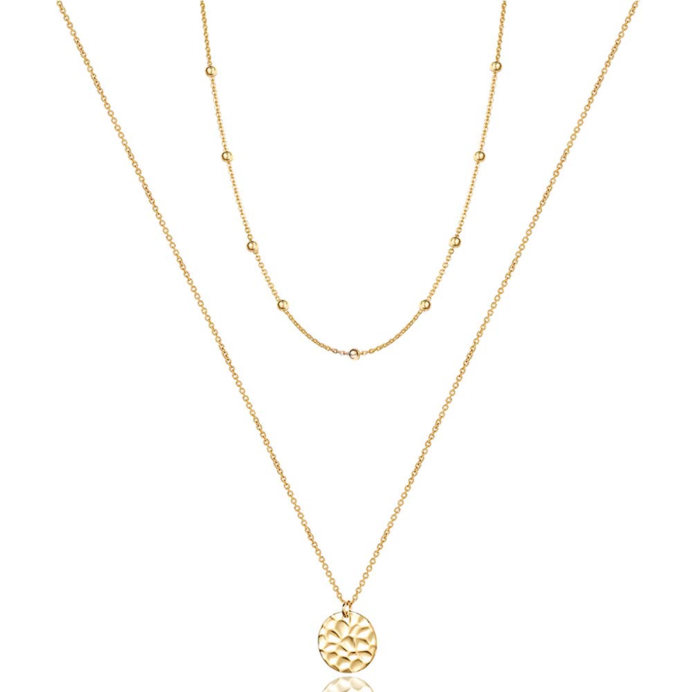 2PCS  Chain&Hammered Disc Dainty Layered Choker Necklace